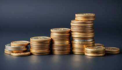 Stacked coins display financial investment studio setting photography close-up wealth and prosperity concept