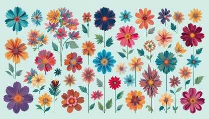 Vibrant floral arrangement nature digital art colorful background aesthetic view botanical design