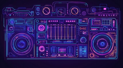 Fototapeta premium Futuristic Boombox Neon Design.