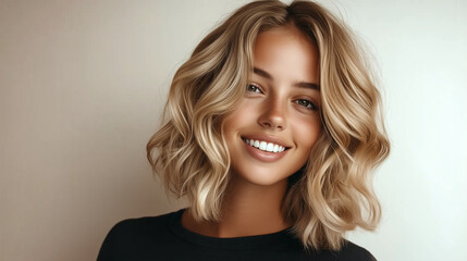 Beautiful Smiling Woman with Blonde Hair Posing and Exuding Confidence