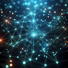 Abstract futuristic virtual artifical intelligence minimalist high tech technology glowing interconnected lines nodes background 