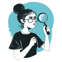 Women holding magnifying glass art glasses woman vector