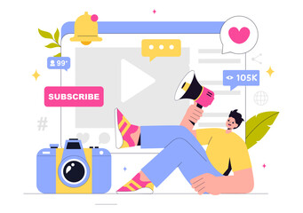 Content Creation Vector Illustration featuring Digital Marketing Copywriting, Social Media Engagement, Content Customization and Community Interaction