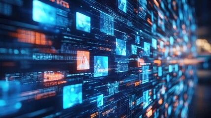 Futuristic Global Communication Hub Featuring a Dynamic Video Conference and Real-Time Telemeeting with Digital Flash News