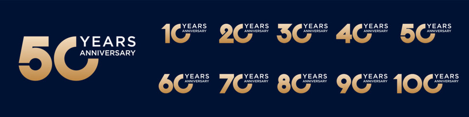 Obraz premium collection anniversary 10 to 100 year logo designs. abstract number for celebration event, wedding, greeting card, and invitation, vector illustration