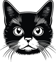 Fototapeta premium Cat face portrait, black outline clipart style illustration, transparent background vector