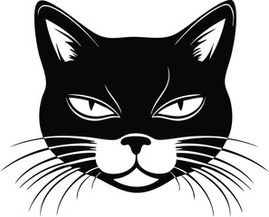 Obraz premium Cat face portrait, black outline clipart style illustration, transparent background vector