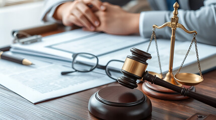 Legal consultation with documents and scales of justice