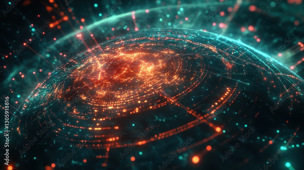 Poster digital earth with interconnected glowing lines, data flow visualization, secure communication theme