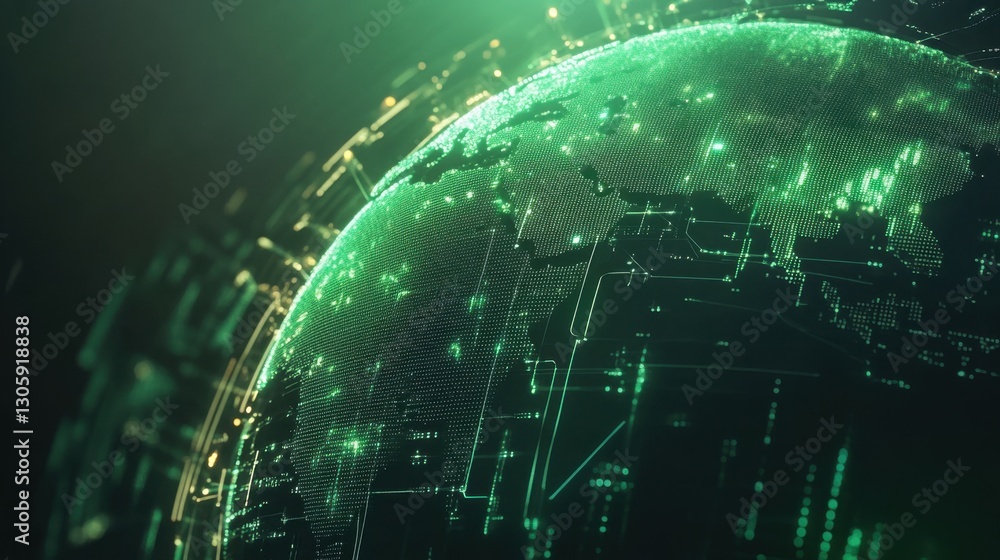 Aufkleber digital earth with interconnected glowing lines, data flow visualization, secure communication theme