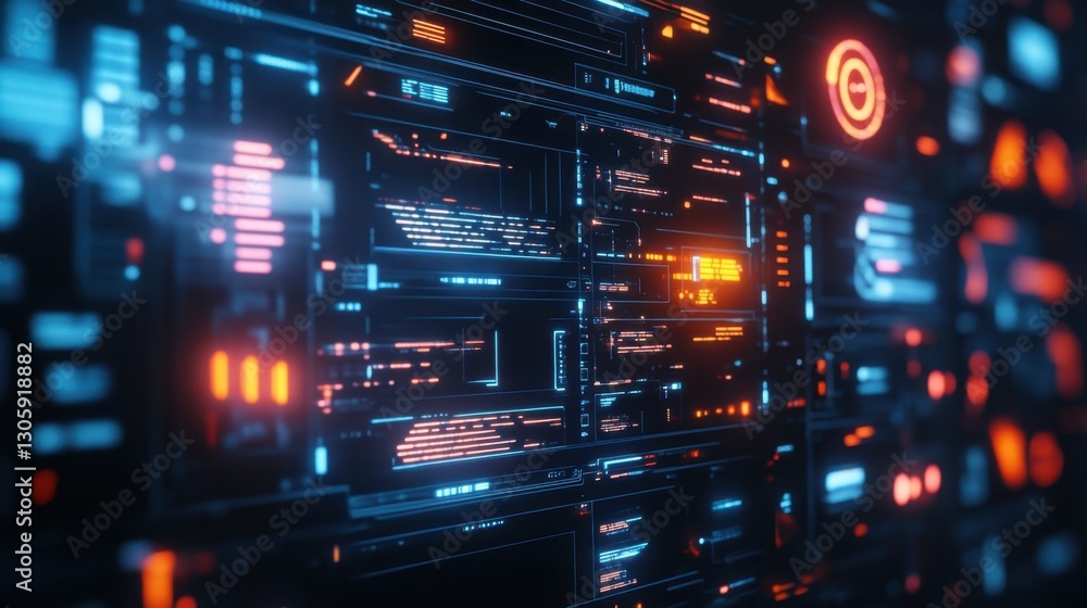 Poster digital file icons in a well-organized computer directory, glowing interface, futuristic style