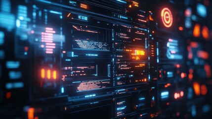 Fototapeta premium Digital file icons in a well-organized computer directory, glowing interface, futuristic style