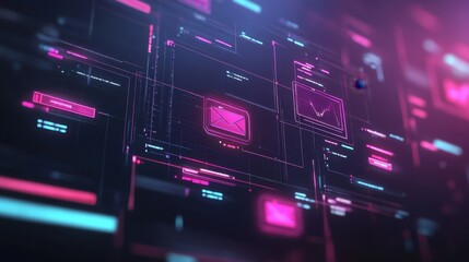 Digital file management concept with floating folder icons, sleek and futuristic interface