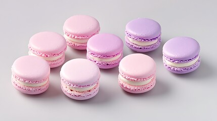 Obraz premium Assorted French Macarons in Soft Pink and Purple Colors on Gray Background