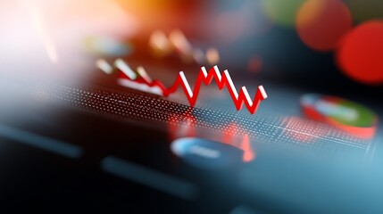 Data analytics visualization with fluctuating graph displaying financial trends and digital interface elements