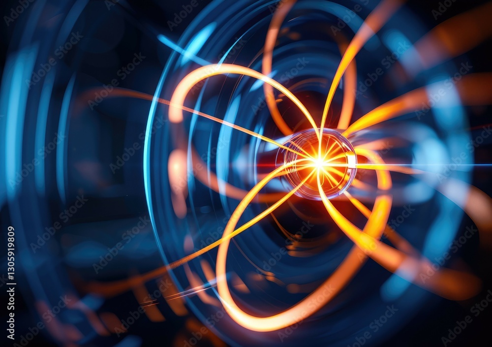 Poster abstract representation of planck scale physics, featuring intricate quantum particles and vibrant e