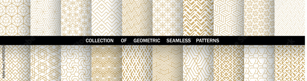 Aufkleber geometric set of seamless golden and white patterns. simple vector graphics