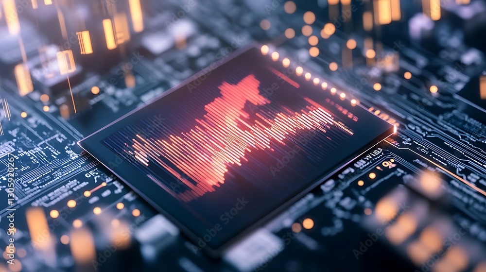 Poster Futuristic high-frequency trading hub visualization with glowing elements and advanced technology.