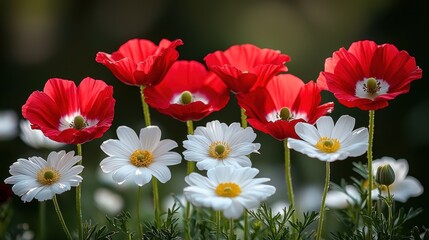 Red Poppy and White Daisy Garden Bloom