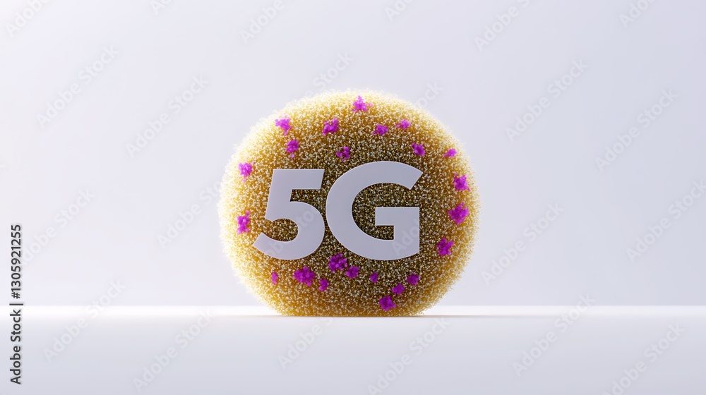 Poster vibrant 5g concept with abstract microbial textures and colorful pattern on white background
