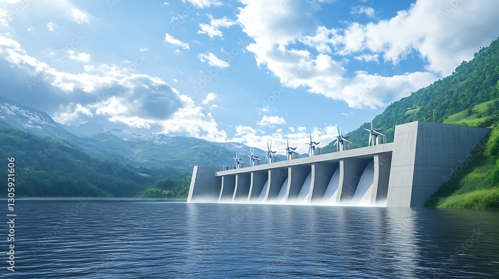 Poster futuristic hydro energy power station concept image showcasing innovative design and technology.