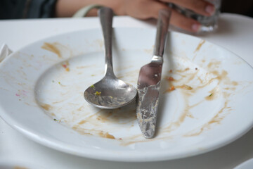 Finished meal leaves empty plate at a dining table