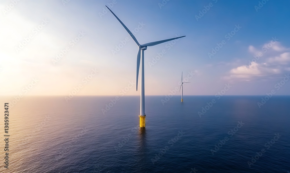 Poster ahmadwahyuutomo776@gmail.com futuristic offshore wind turbine farm in deep ocean setting, showcasing