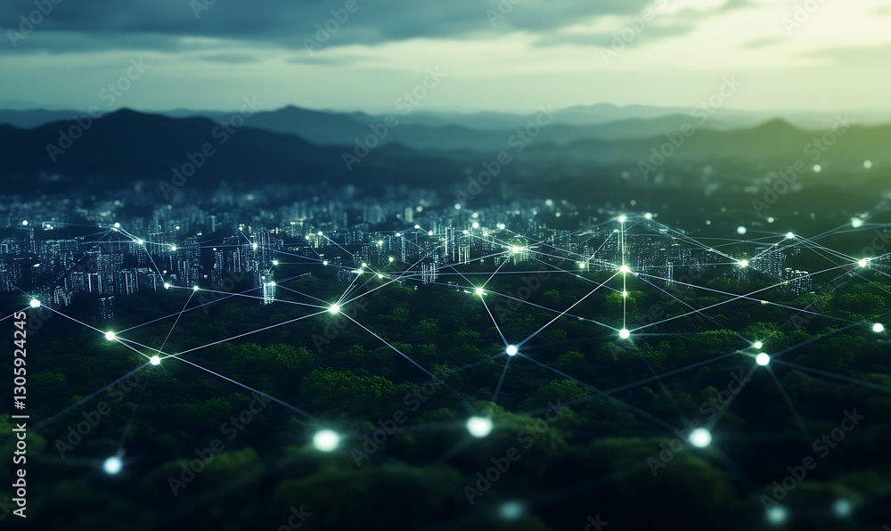 Poster ahmadwahyuutomo776@gmail.com Futuristic smart city concept powered by AI and renewable energy, showcasing advanced architecture and technology.