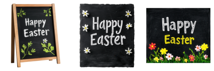 Easter, teacher, background, Happy Easter written on chalkboards with flowers and playful designs