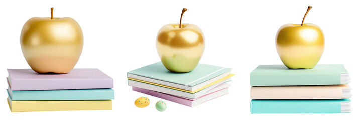 Easter, teacher, background, Golden apples on pastel notebooks create vibrant, artistic display