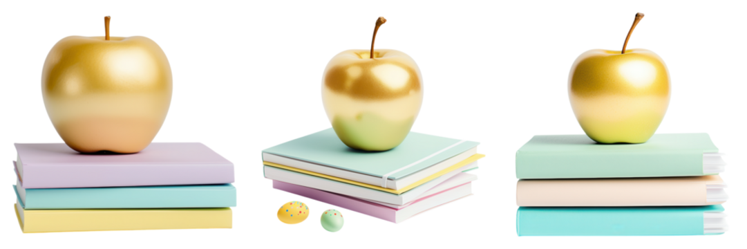 Easter, teacher, background, Golden apples on pastel notebooks create vibrant, artistic display - Powered by Adobe