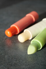 colorful lip bum on a table 