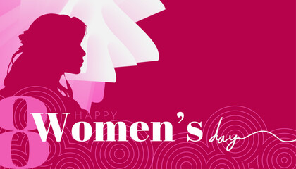 Happy women's day spring cover design , banner, web, abstract pink flower, template for text, vector illustration
