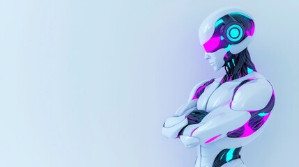 Futuristic Robot  AI  Cyborg  3D Render  White Background  Contemplative   Artificial Inte
