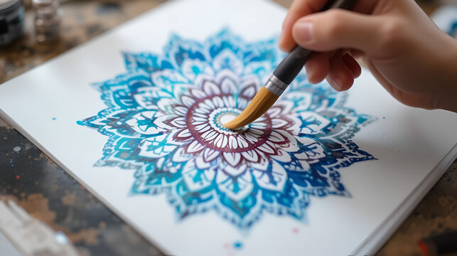 Person using a dabber with acrylic paint on a mandala stencil