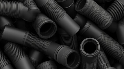 Stacked Black Plastic Pipes, Industrial Storage