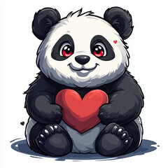 Obraz premium Cute chibi panda holding heart, expressing love and joy