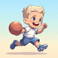 Cheerful boy running with basketball, enjoying playful moment outdoors