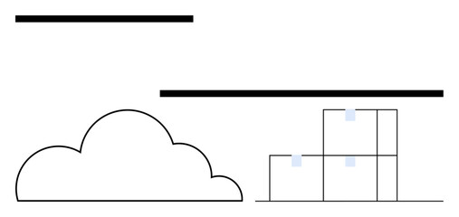 Cloud with rectangular file stacks symbolizing data storage and digital organization. Ideal for tech, productivity, cloud computing, data management, server technology, collaboration, future. Flat