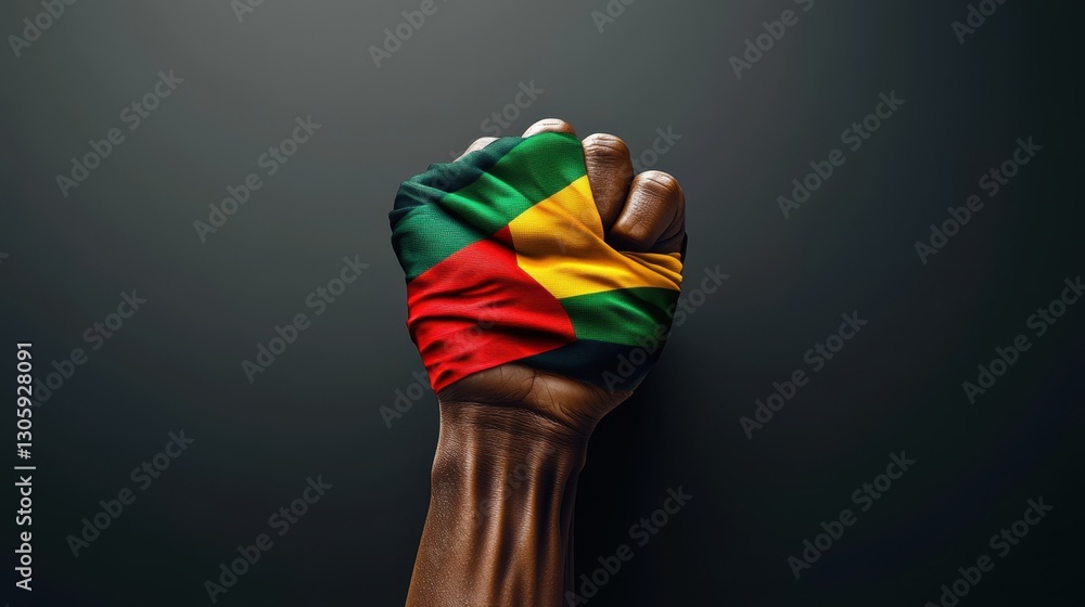 Poster powerful symbol of unity and strength with a raised fist wrapped in the cameroon flag