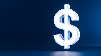 Obraz premium Illuminated dollar sign with a dark gradient background, symbolizing finance and economy concepts.