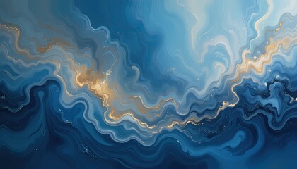 Fototapeta premium Dynamic abstract waves digital art fluid composition blue palette artistic perspective modern design