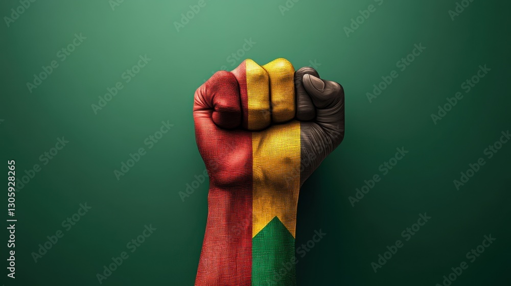Poster a powerful representation of unity and strength in vibrant colors through a raised fist emblem