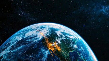 Obraz premium Stunning Earth from Space Night Lights Clouds Climate Change