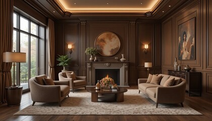 Fototapeta premium Elegant living room design modern home interior decor cozy atmosphere perspective comfort