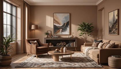 Modern living room design home interior decor cozy atmosphere perspective aesthetic
