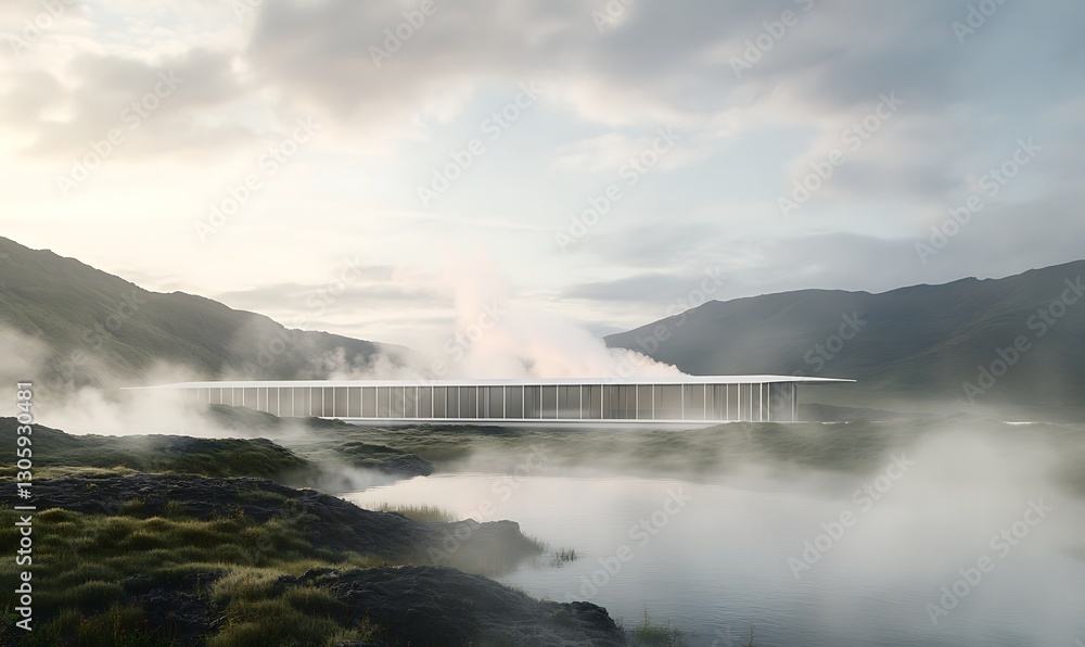 Poster ahmadwahyuutomo776@gmail.com geothermal energy power plant with steam rising, showcasing renewable e