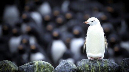 Fototapeta premium Unique White Penguin Antarctic Wildlife Snowy Landscape Bird Photography
