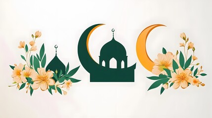 Islamic Crescent Moon Mosque Floral Design Eid Mubarak