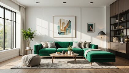Contemporary cozy living room design in bright space